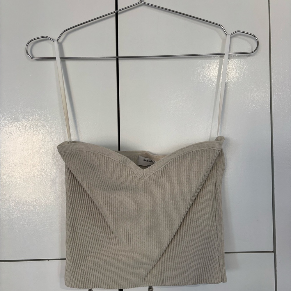 Babaton Ribbed V-Neck Cropped Camisole - Light Beige